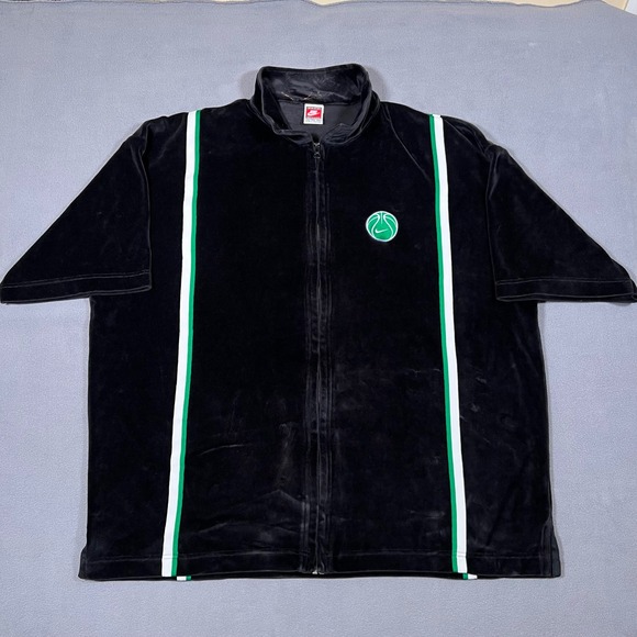 Nike Velour Track Shirt Jacket Mens 2XL Black Green Basketball Velvet Warm Up - Picture 1 of 7